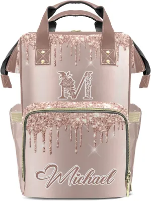 Personalized Diaper Bags Glitter Bling Print Backpack with Name Mommy Nursing Bags Gifts for Mom Dad