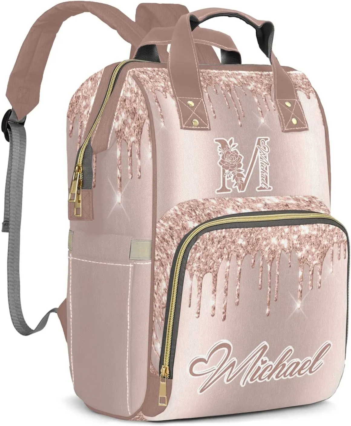 Personalized Diaper Bags Glitter Bling Print Backpack with Name Mommy Nursing Bags Gifts for Mom Dad