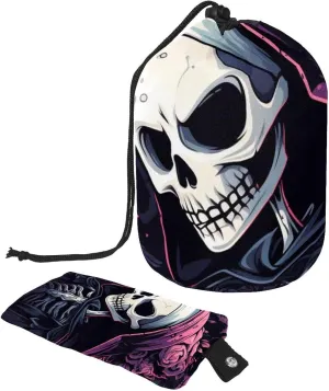 Pink Art Skull Travel Cosmetic Bags Makeup Bag for Women, Foldable Drawstring Travel Cosmetic Bags, Portable Toiletry Bucket Bag