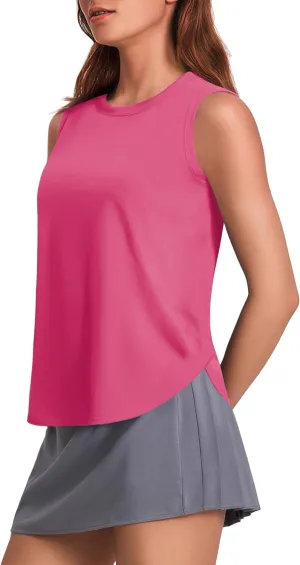 PINSPARK Workout Tank Tops Woman UPF 50  Yoga Tanks Quick Dry Sleeveless Gym Shirts with Side Slits Loose Fit Athletic Top
