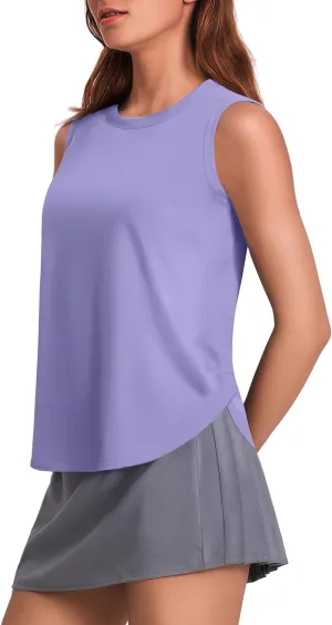 PINSPARK Workout Tank Tops Woman UPF 50  Yoga Tanks Quick Dry Sleeveless Gym Shirts with Side Slits Loose Fit Athletic Top