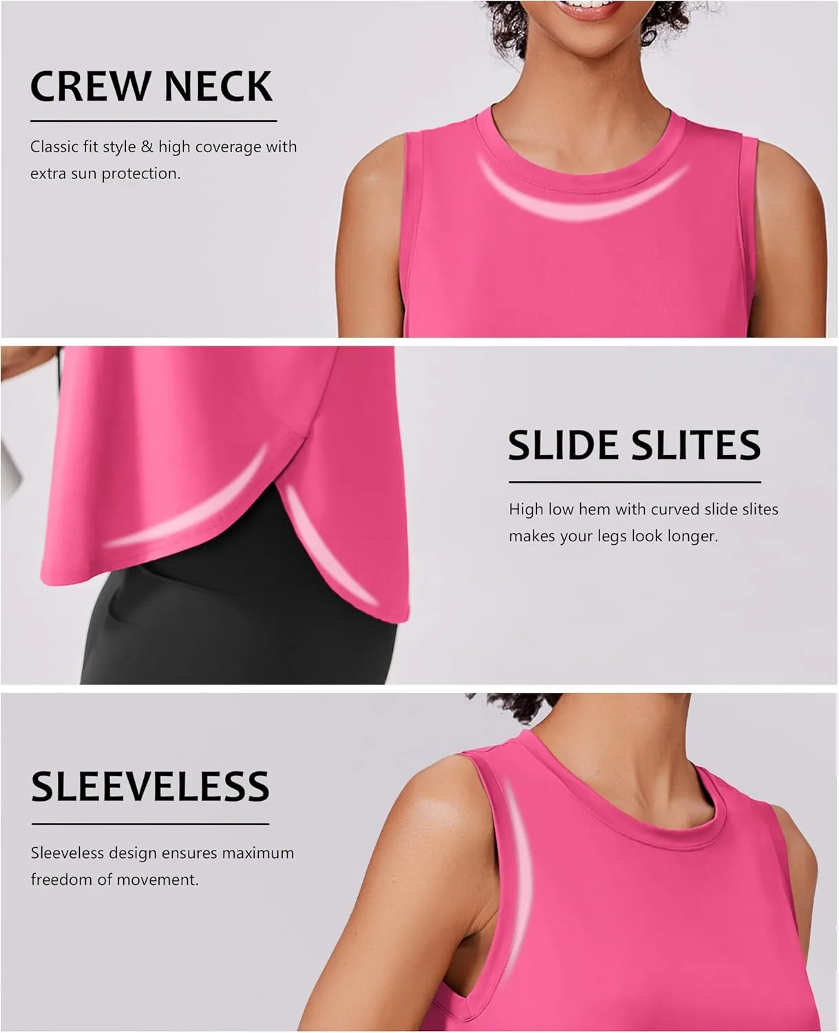 PINSPARK Workout Tank Tops Woman UPF 50  Yoga Tanks Quick Dry Sleeveless Gym Shirts with Side Slits Loose Fit Athletic Top