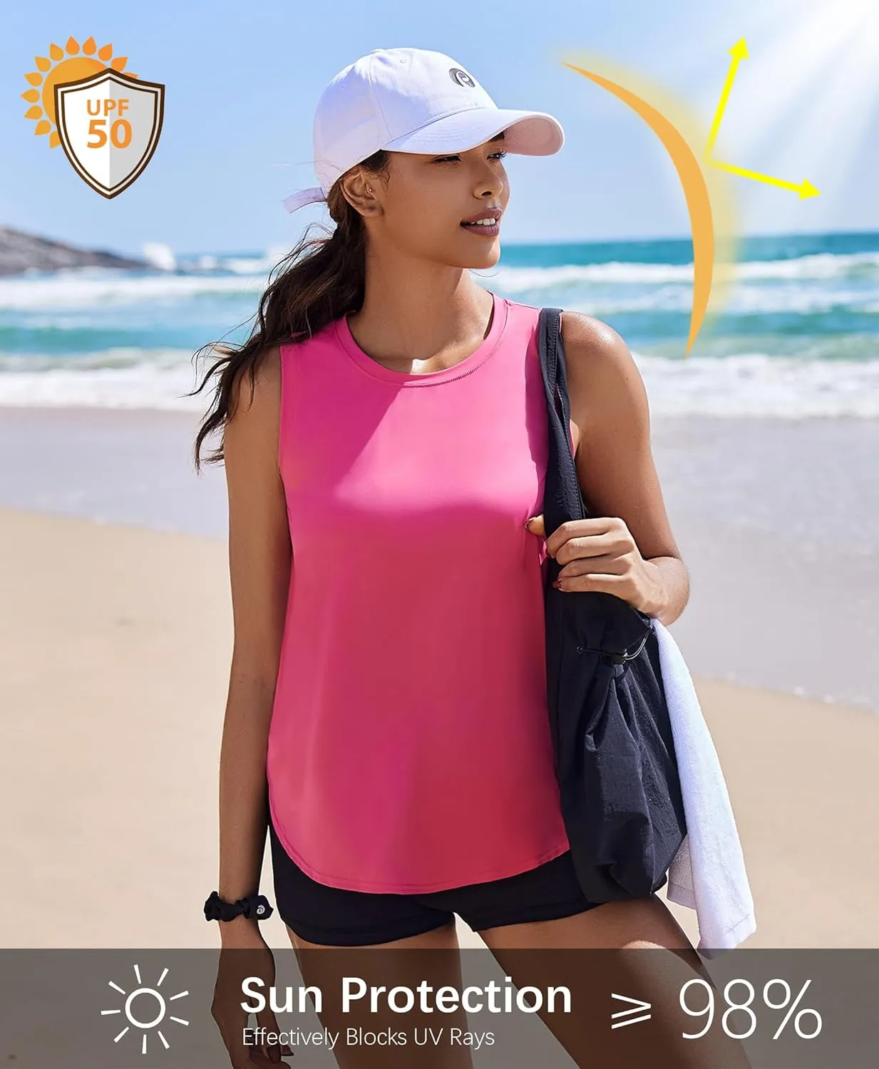 PINSPARK Workout Tank Tops Woman UPF 50  Yoga Tanks Quick Dry Sleeveless Gym Shirts with Side Slits Loose Fit Athletic Top