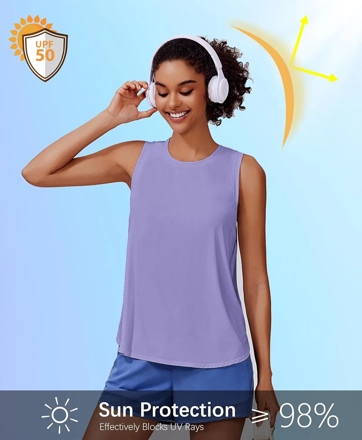 PINSPARK Workout Tank Tops Woman UPF 50  Yoga Tanks Quick Dry Sleeveless Gym Shirts with Side Slits Loose Fit Athletic Top