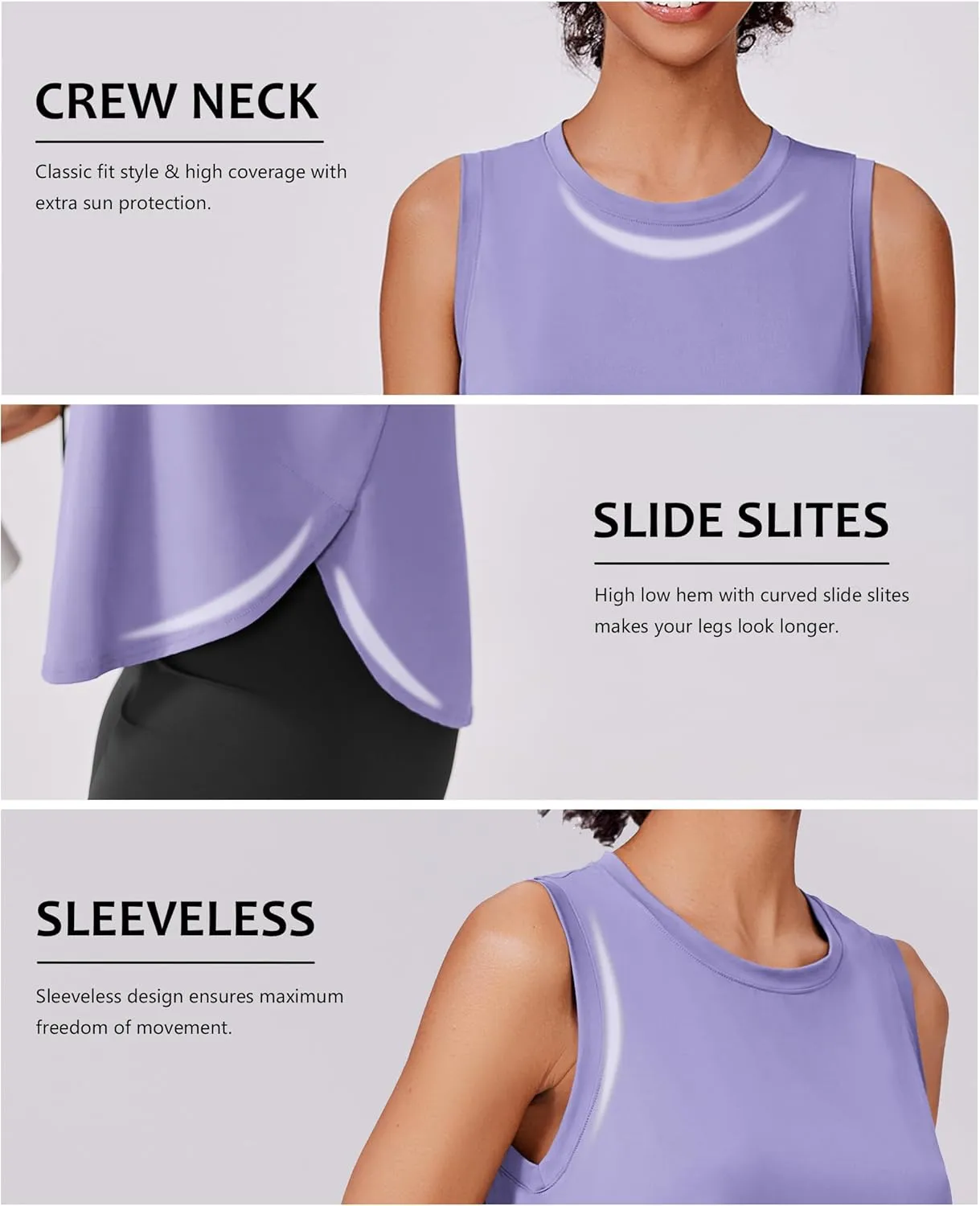 PINSPARK Workout Tank Tops Woman UPF 50  Yoga Tanks Quick Dry Sleeveless Gym Shirts with Side Slits Loose Fit Athletic Top