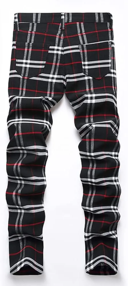 Plaid Panst for Men Skinny Men's Dress Pants Slim Fit Business Casual Chinos Pants RY1