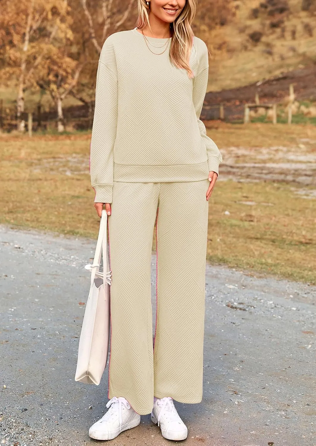 PRETTYGARDEN Women's 2 Piece Outfits Casual Long Sleeve Pullover Tops and Wide Leg Pants Knitted Lounge Sets