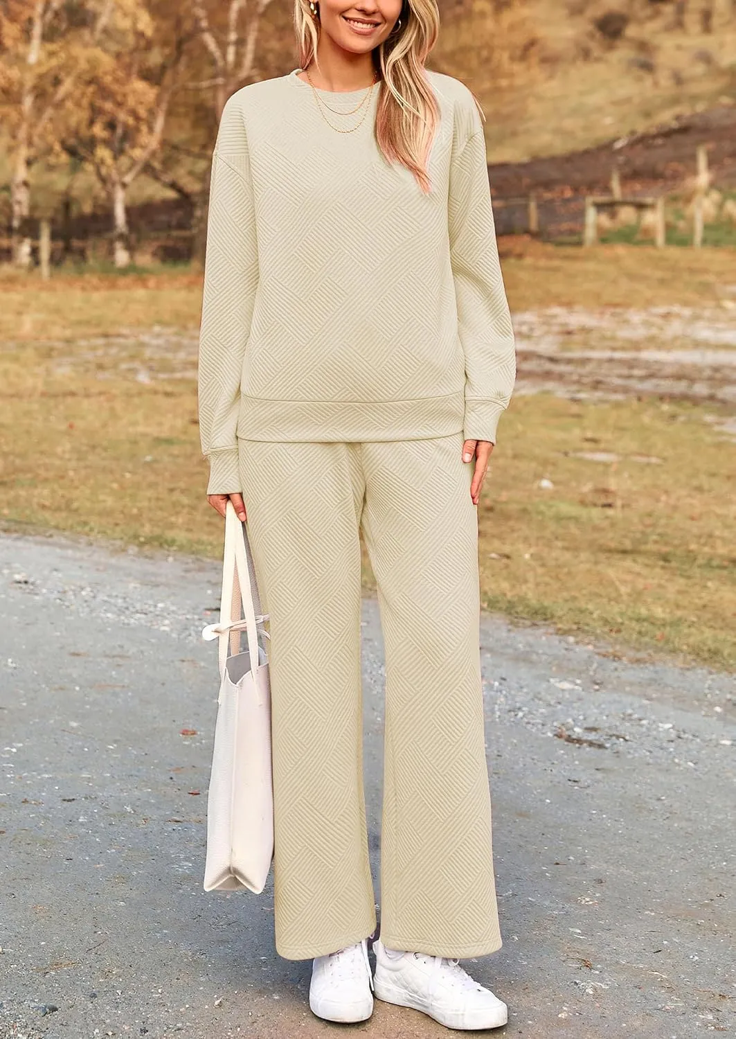 PRETTYGARDEN Women's 2 Piece Outfits Casual Long Sleeve Pullover Tops and Wide Leg Pants Knitted Lounge Sets