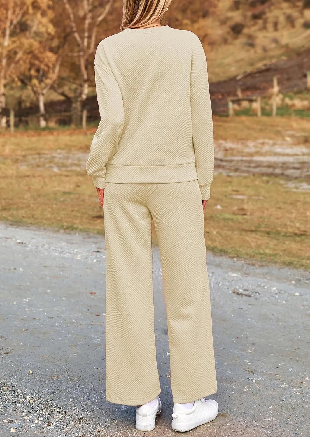 PRETTYGARDEN Women's 2 Piece Outfits Casual Long Sleeve Pullover Tops and Wide Leg Pants Knitted Lounge Sets