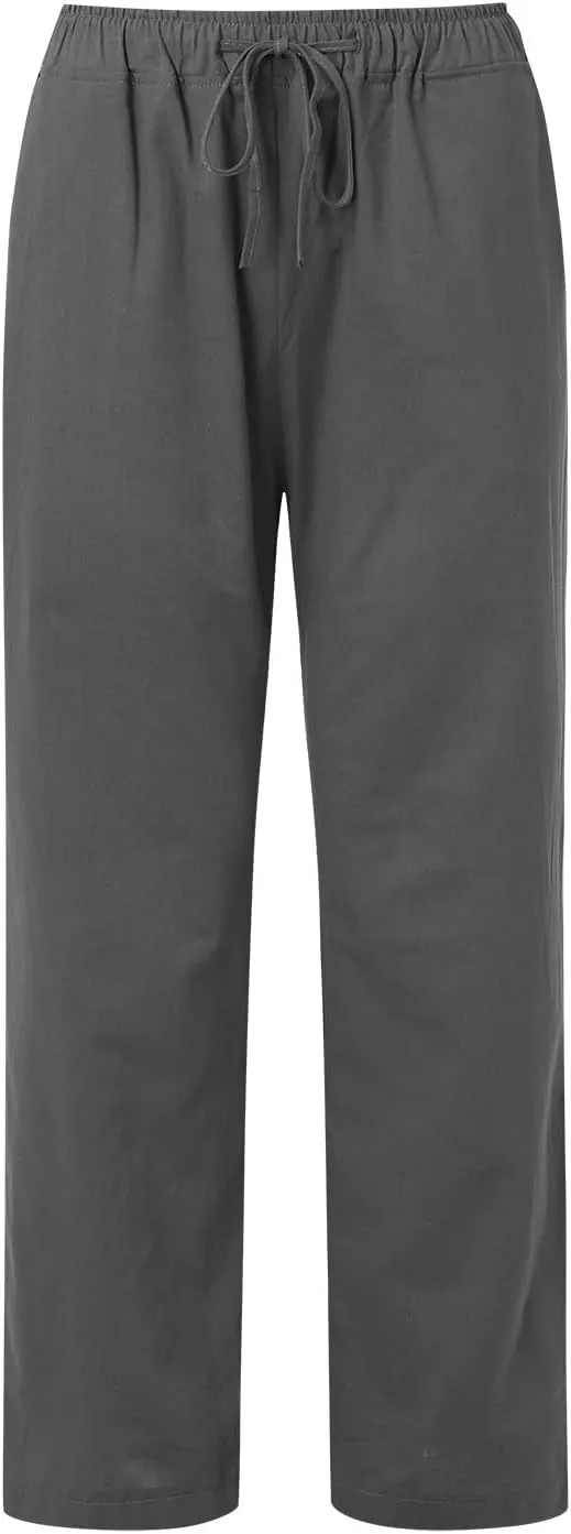 PTOLOCIF Cotton Linen Pants for Women Casual High Waist Loose Fit Drawstring Trousers with Pockets Summer Fashion Linen Pants