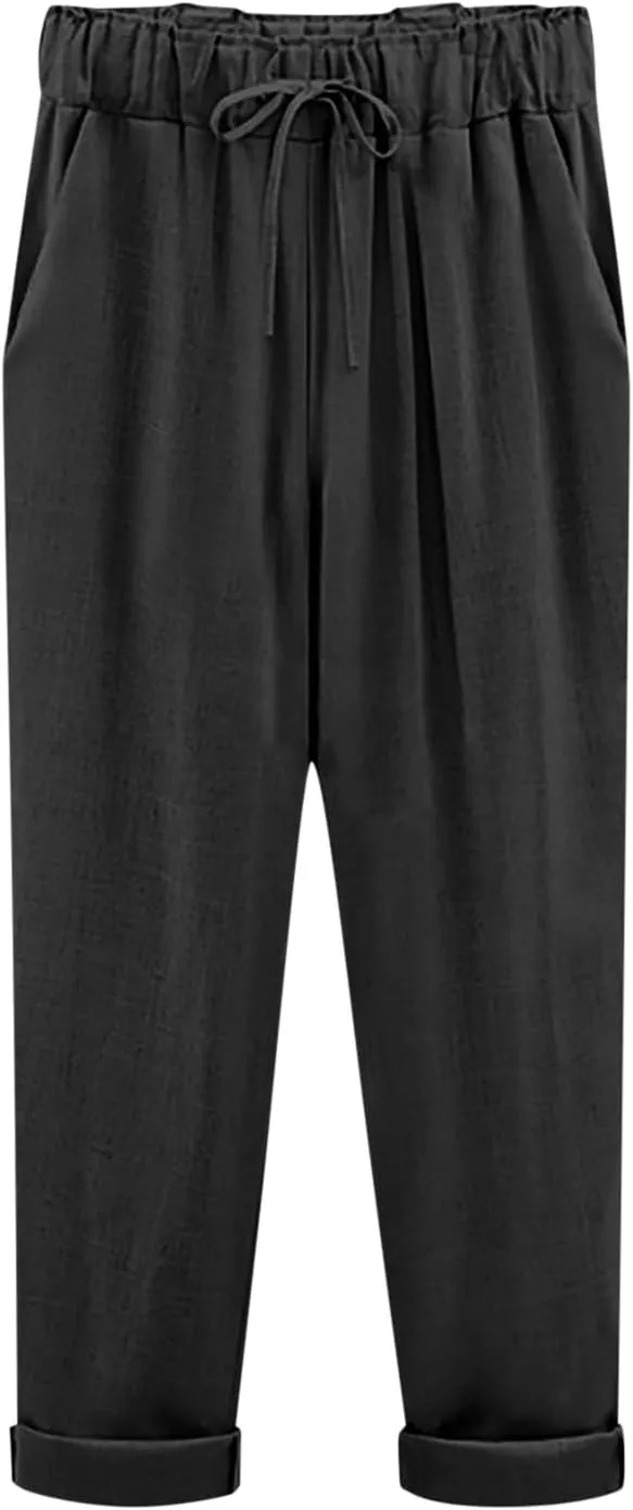 PTOLOCIF Cotton Linen Pants for Women Summer Baggy Boho Casual Palazzo Pants Wide Leg Long Lounge Trousers with Pockets