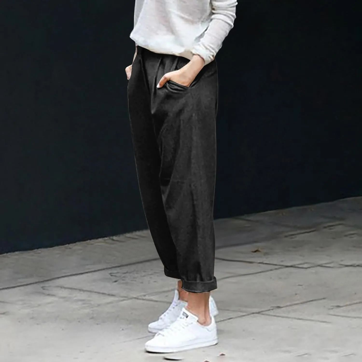 PTOLOCIF Cotton Linen Pants for Women Summer Baggy Boho Casual Palazzo Pants Wide Leg Long Lounge Trousers with Pockets