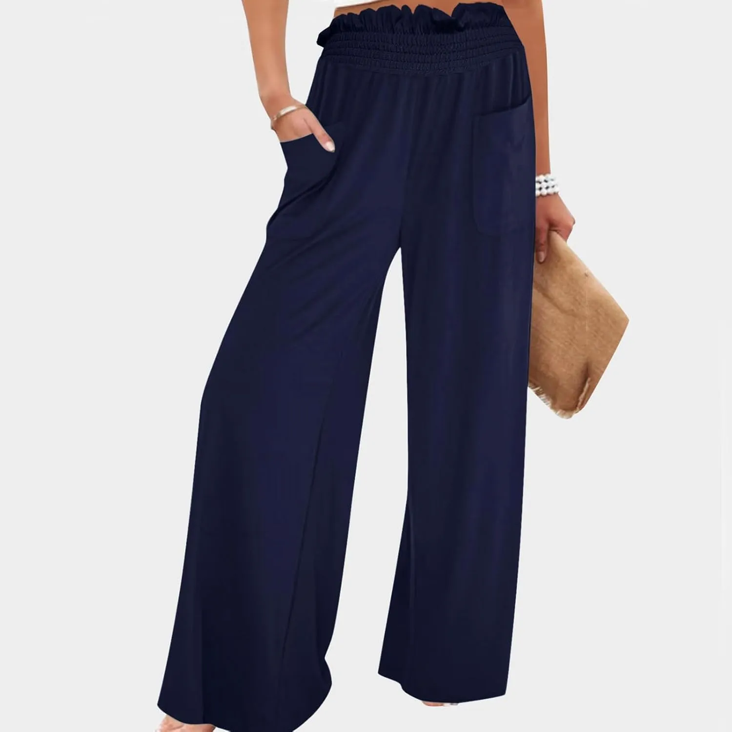 PTOLOCIF Cotton Linen Pants for Women Wide Leg Pants Casual Loose Drawstring Pant Summer Palazzo Harem Trousers with Pockets