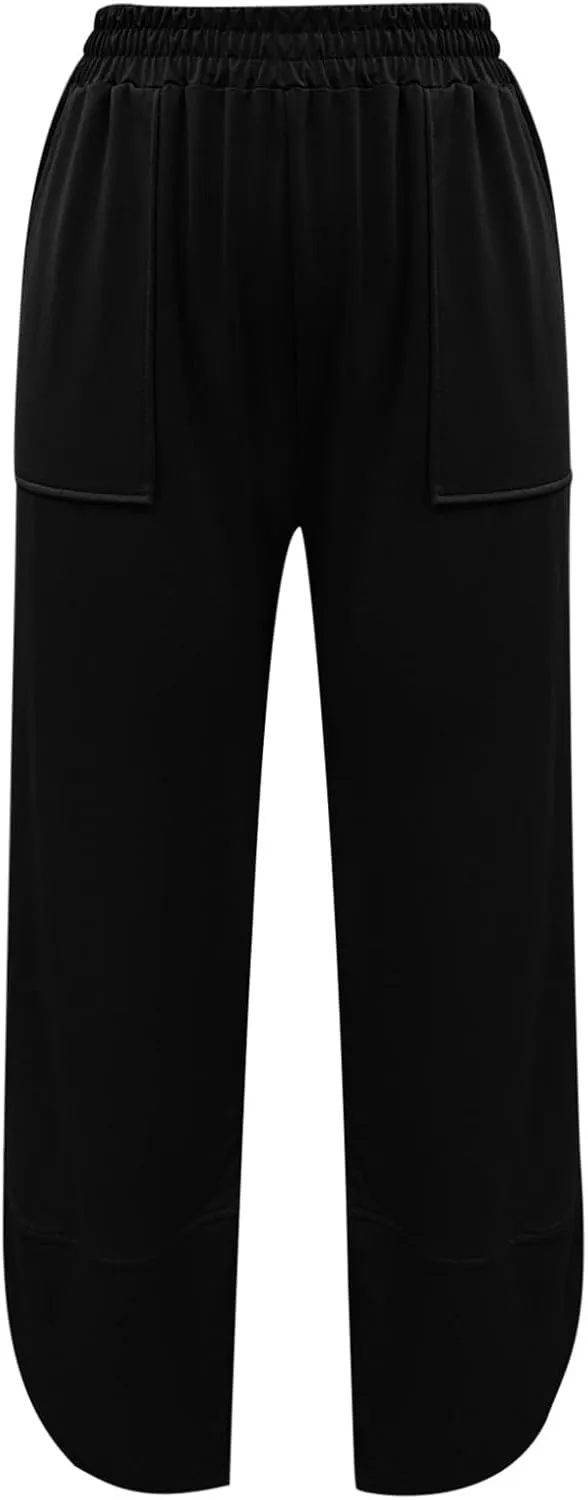 PTOLOCIF Cotton Linen Pants Women High Waisted Long Palazzo Pants Wide Leg Cotton Linen Lounge Pant Trousers with Pockets