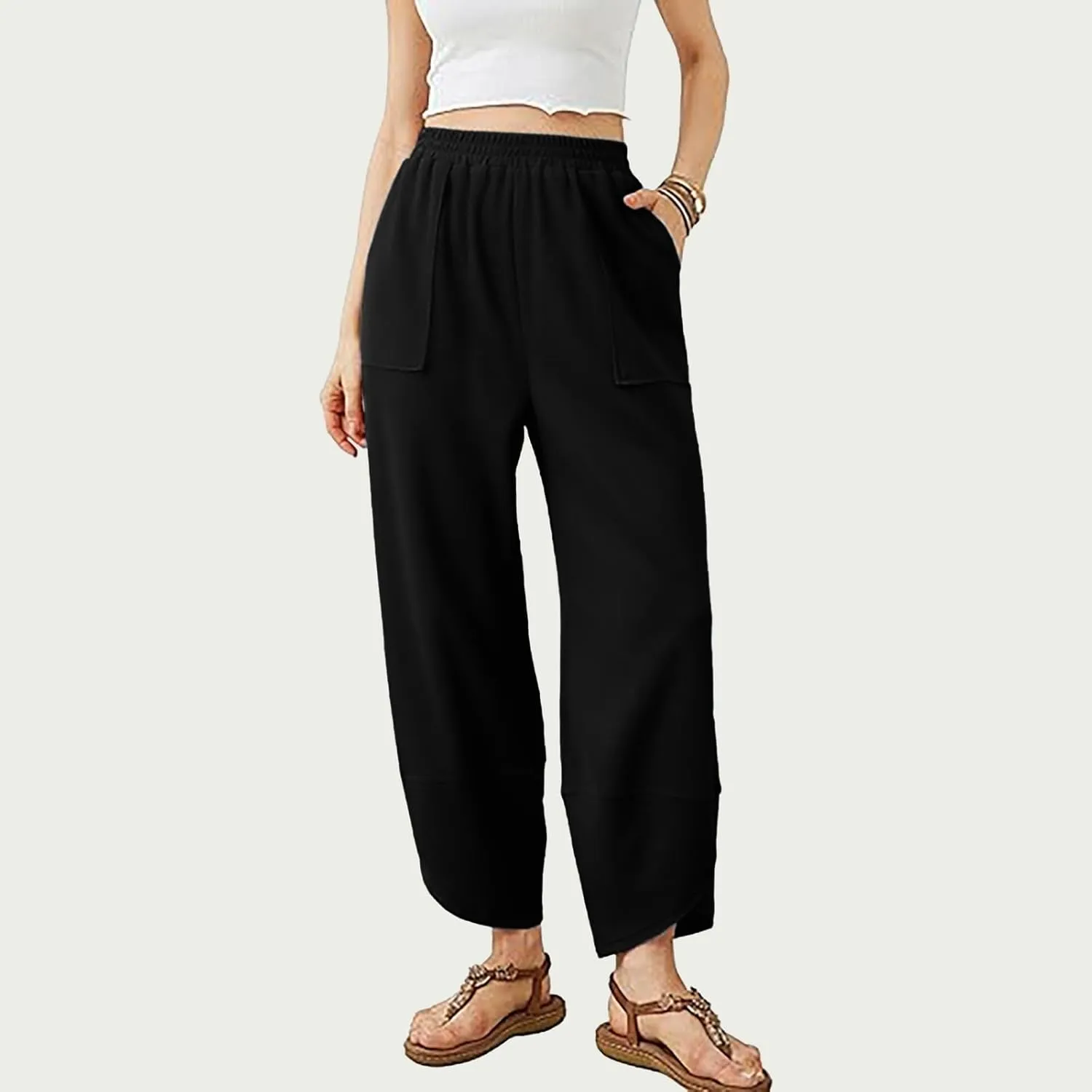 PTOLOCIF Cotton Linen Pants Women High Waisted Long Palazzo Pants Wide Leg Cotton Linen Lounge Pant Trousers with Pockets