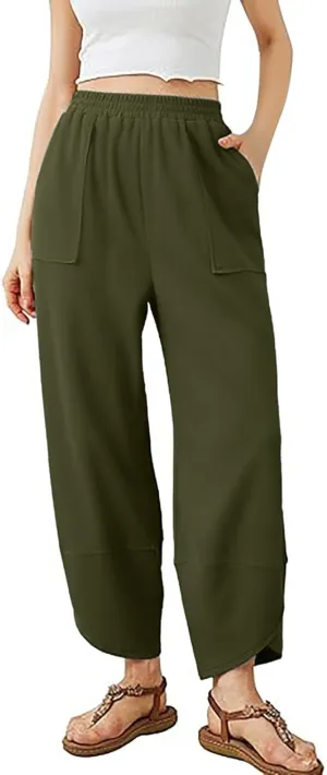 PTOLOCIF Cotton Linen Pants Women High Waisted Long Palazzo Pants Wide Leg Cotton Linen Lounge Pant Trousers with Pockets