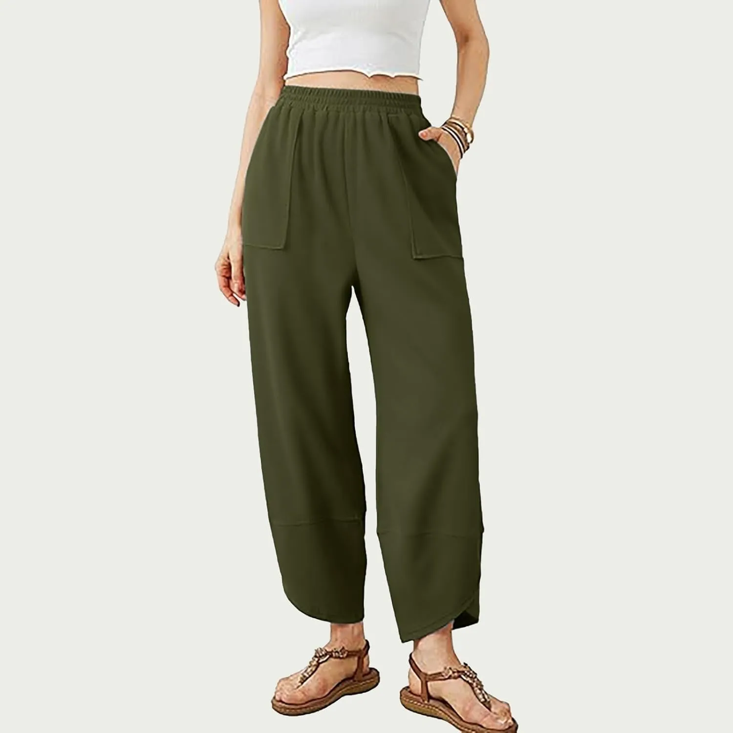 PTOLOCIF Cotton Linen Pants Women High Waisted Long Palazzo Pants Wide Leg Cotton Linen Lounge Pant Trousers with Pockets