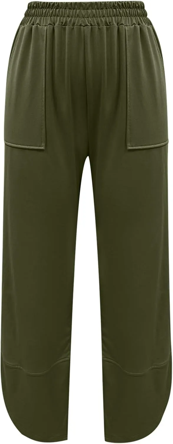 PTOLOCIF Cotton Linen Pants Women High Waisted Long Palazzo Pants Wide Leg Cotton Linen Lounge Pant Trousers with Pockets