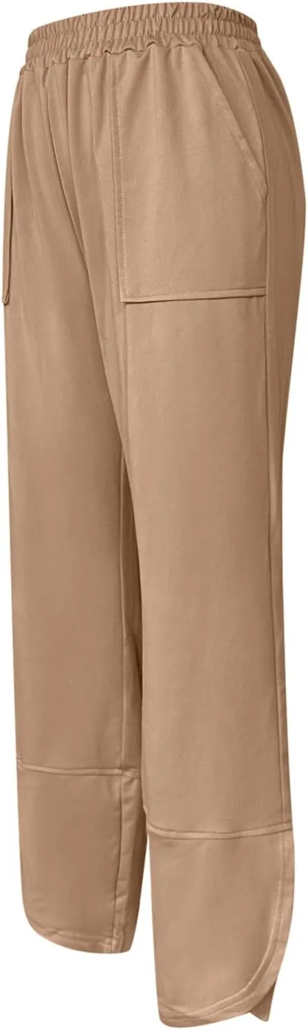 PTOLOCIF Cotton Linen Pants Women Summer Drawstring Elastic Waist Pants Wide Leg Cropped Lounge Trousers with Pockets