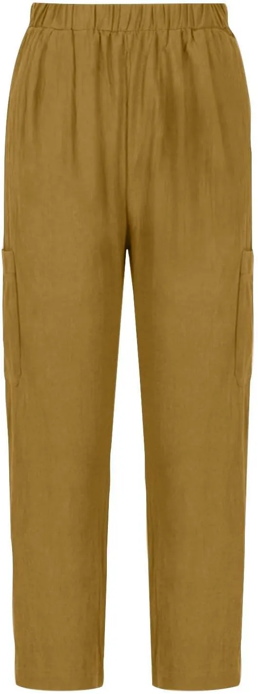 PTOLOCIF Cotton Linen Pants Women Summer Drawstring Waist Pants Wide Leg Loose Cotton Linen Palazzo Trousers with Pockets