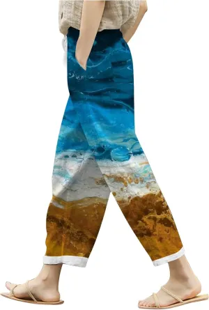 PTOLOCIF Cotton Pants for Women Summer Wide Leg Casual Loose Pant Drawstring High Waist Palazzo Pant Trousers with Pockets