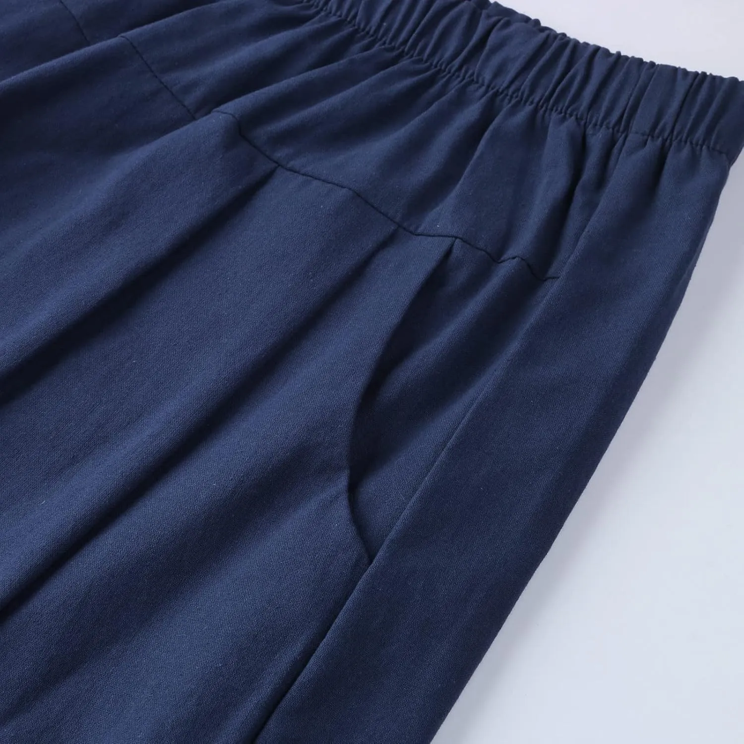 PTOLOCIF Linen Pants Women Casual Elastic Waist Wide Leg Pants with Pockets High Waisted Drawstring Beach Pant Trousers