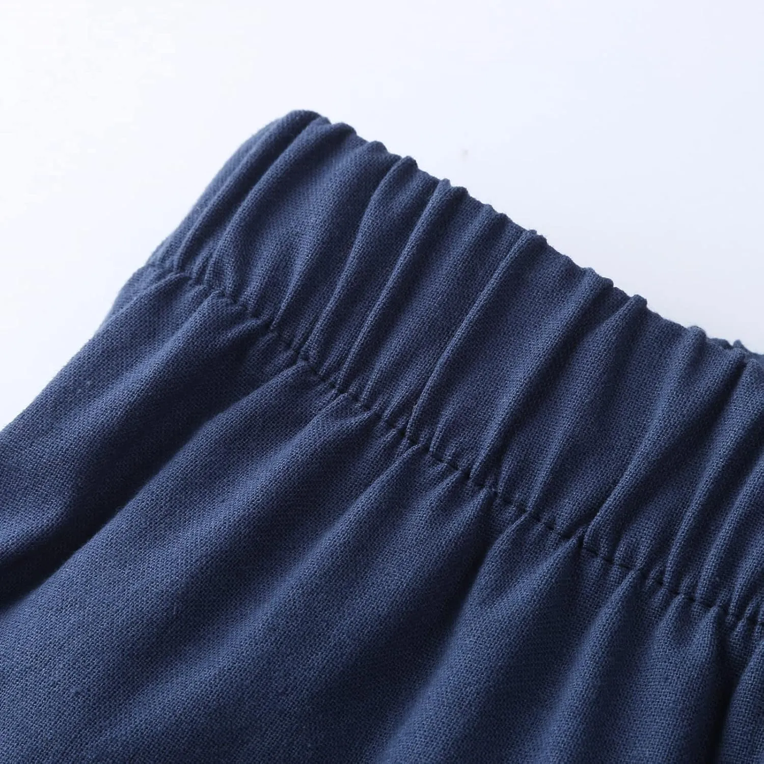 PTOLOCIF Linen Pants Women Casual Elastic Waist Wide Leg Pants with Pockets High Waisted Drawstring Beach Pant Trousers