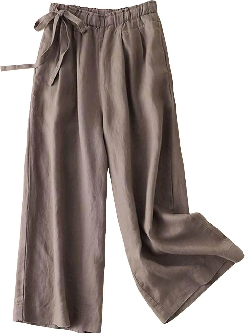 PTOLOCIF Linen Pants Women Straight Leg Pant Elastic Drawstring Casual Trousers with Pockets Summer Beach Lounge Pants