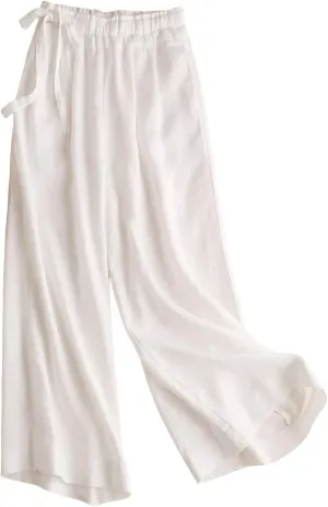 PTOLOCIF Linen Pants Women Straight Leg Pant Elastic Drawstring Casual Trousers with Pockets Summer Beach Lounge Pants