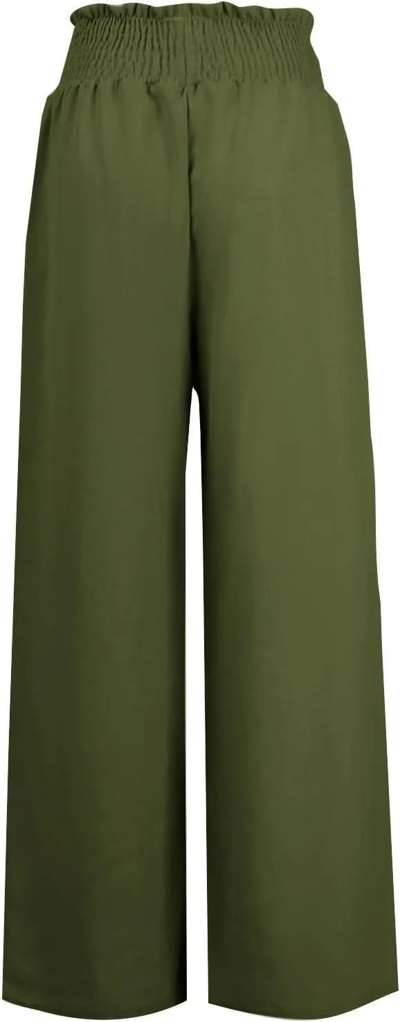 PTOLOCIF Linen Pants Women Summer High Waist Elastic Pants Straight Leg Lounge Pant Casual Loose Lightweight Beach Trousers