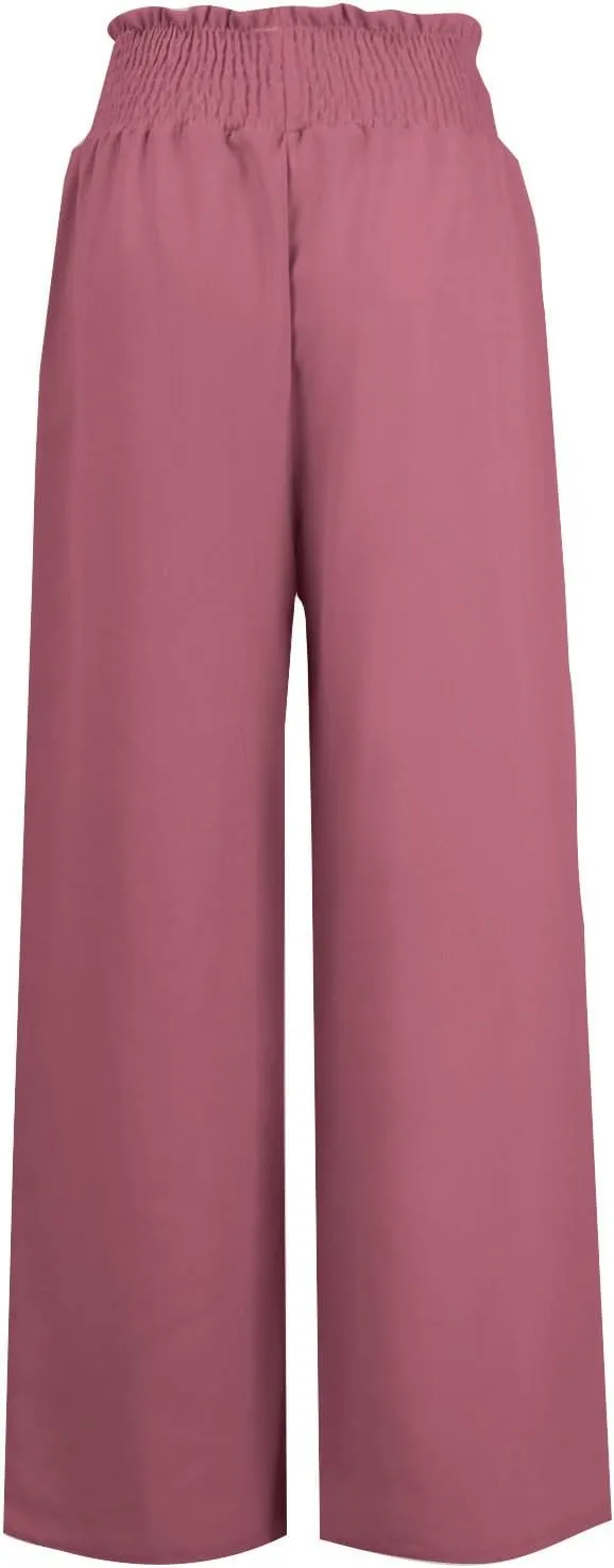 PTOLOCIF Linen Pants Women Summer High Waist Elastic Pants Straight Leg Lounge Pant Casual Loose Lightweight Beach Trousers