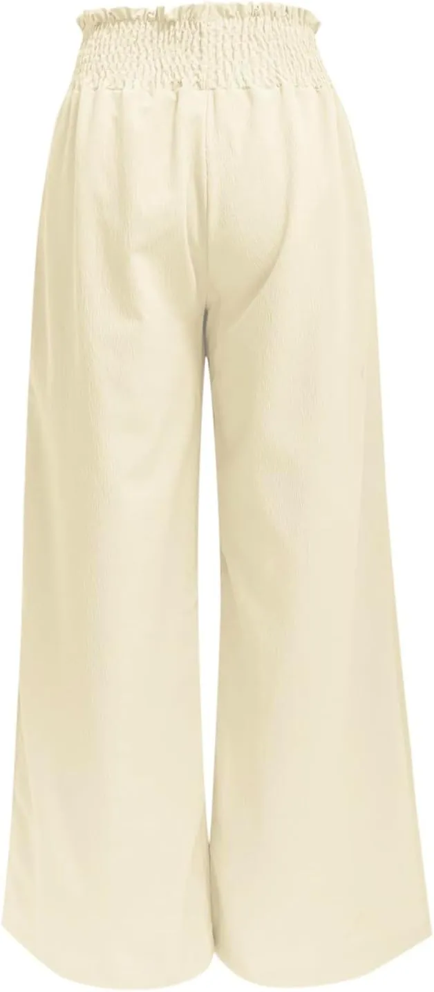 PTOLOCIF Petite Linen Pants for Women High Waisted Long Palazzo Pants Wide Leg Cotton Linen Lounge Pant Trousers with Pockets