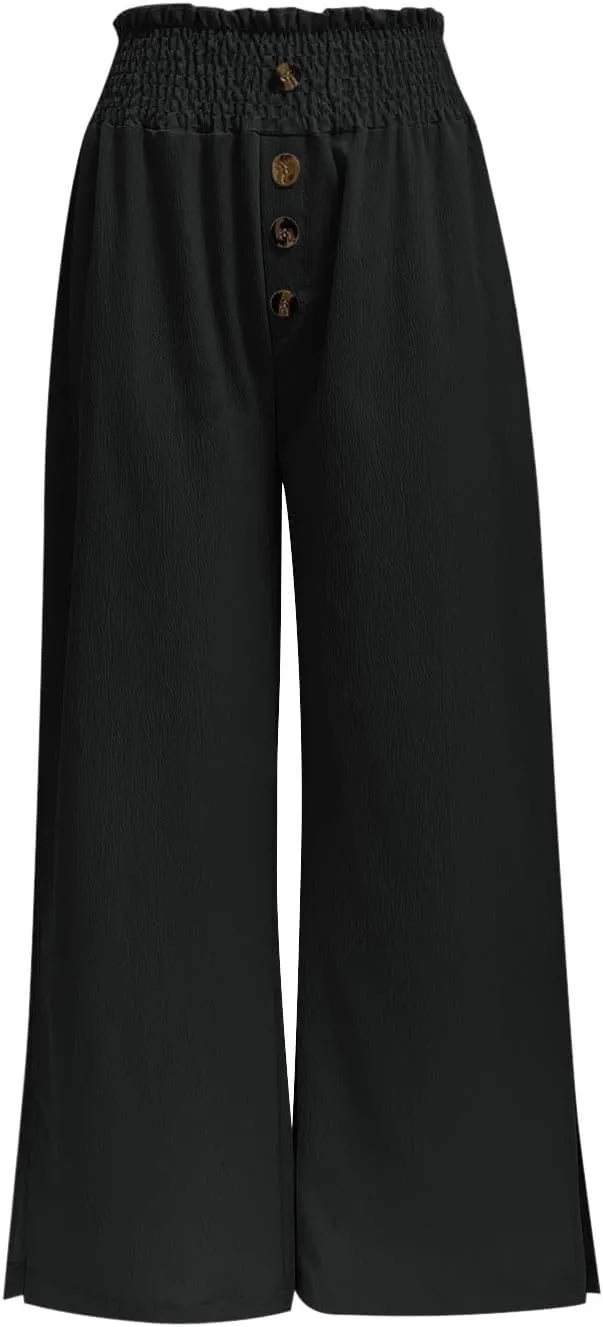 PTOLOCIF Petite Linen Pants for Women Lightweight Summer Relax Fit Pants Elastic Waist Plus Size Lounge Long Trousers
