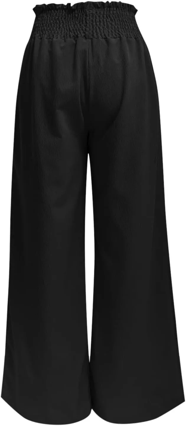PTOLOCIF Petite Linen Pants for Women Lightweight Summer Relax Fit Pants Elastic Waist Plus Size Lounge Long Trousers