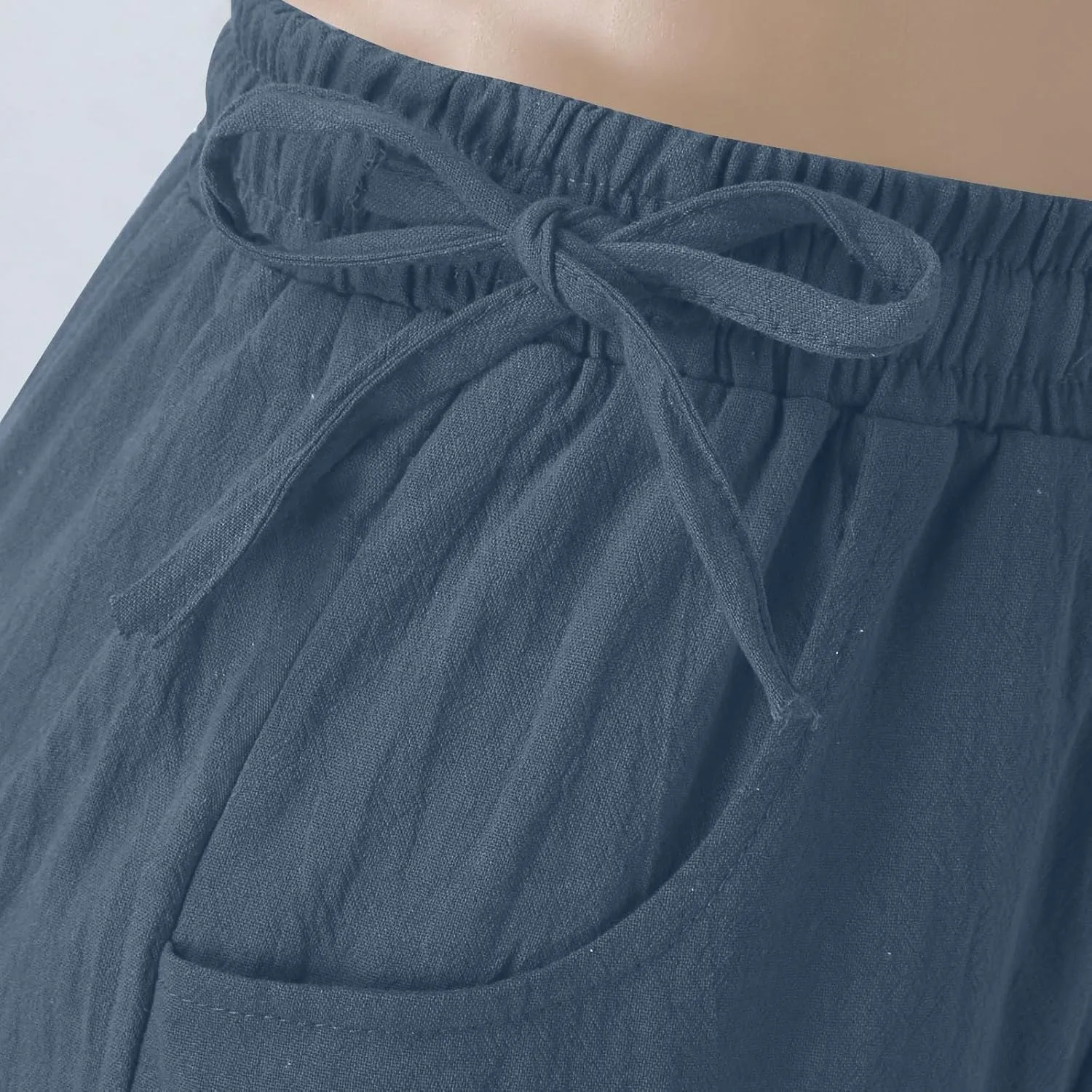 PTOLOCIF Womens Casual Cotton Linen Pants Drawstring Back Elastic Waist Pants High Waist Casual Lounge Trousers with Pockets