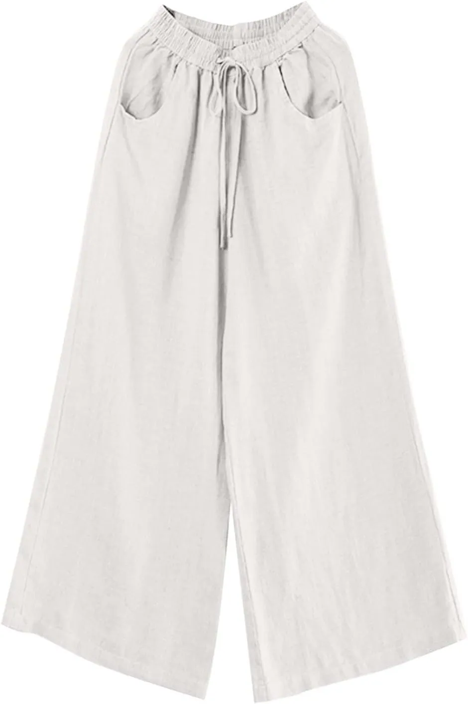 PTOLOCIF Womens Casual Cotton Linen Pants Elastic Waist Wide Leg Palazzo Pants Summer Drawstring Casual Loose Yoga Trousers