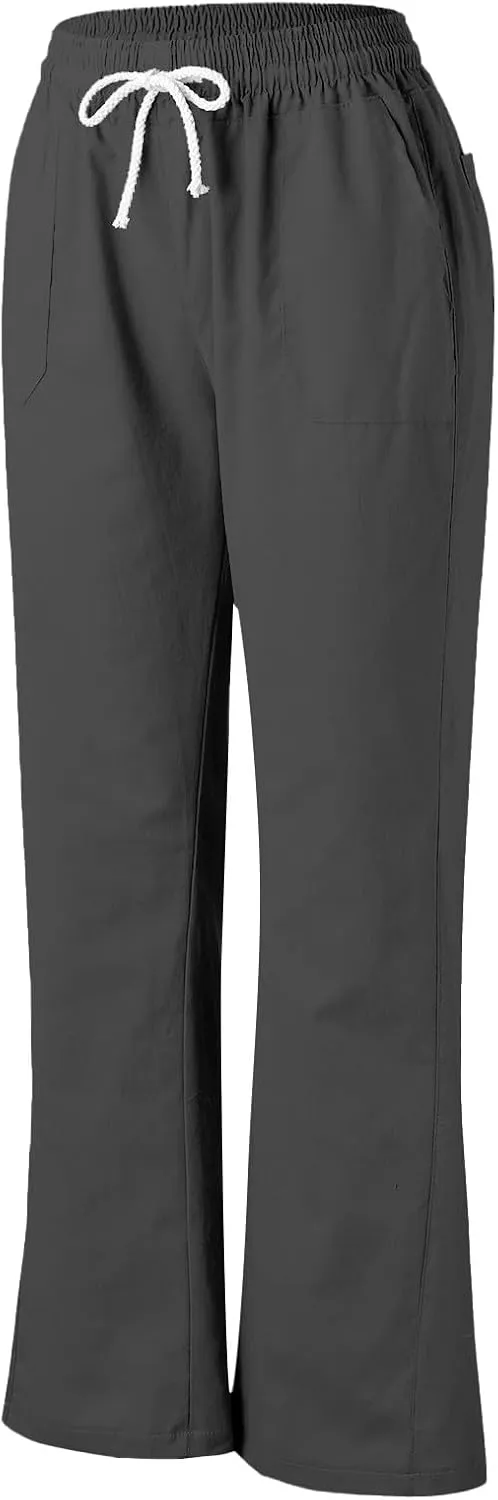 PTOLOCIF Women's Casual Cotton Linen Pants Summer Flowy High Waisted Beach Pants Flowy Wide Leg Palazzo Trousers with Pcokets