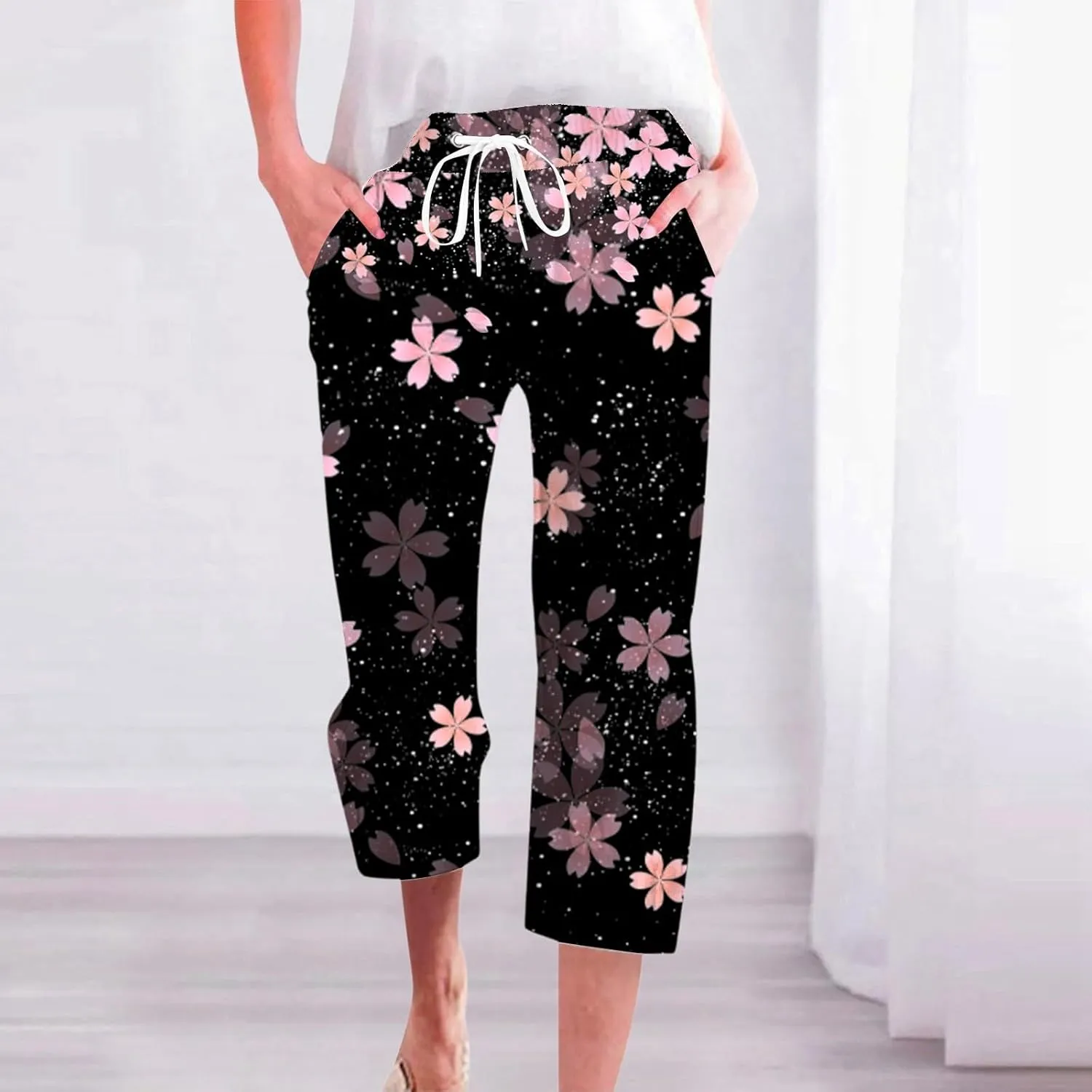 PTOLOCIF Women's Casual Cotton Linen Pants Wide Leg Casual Palazzo Pants Cotton Linen Lounge Beach Summer Pant with Pockets