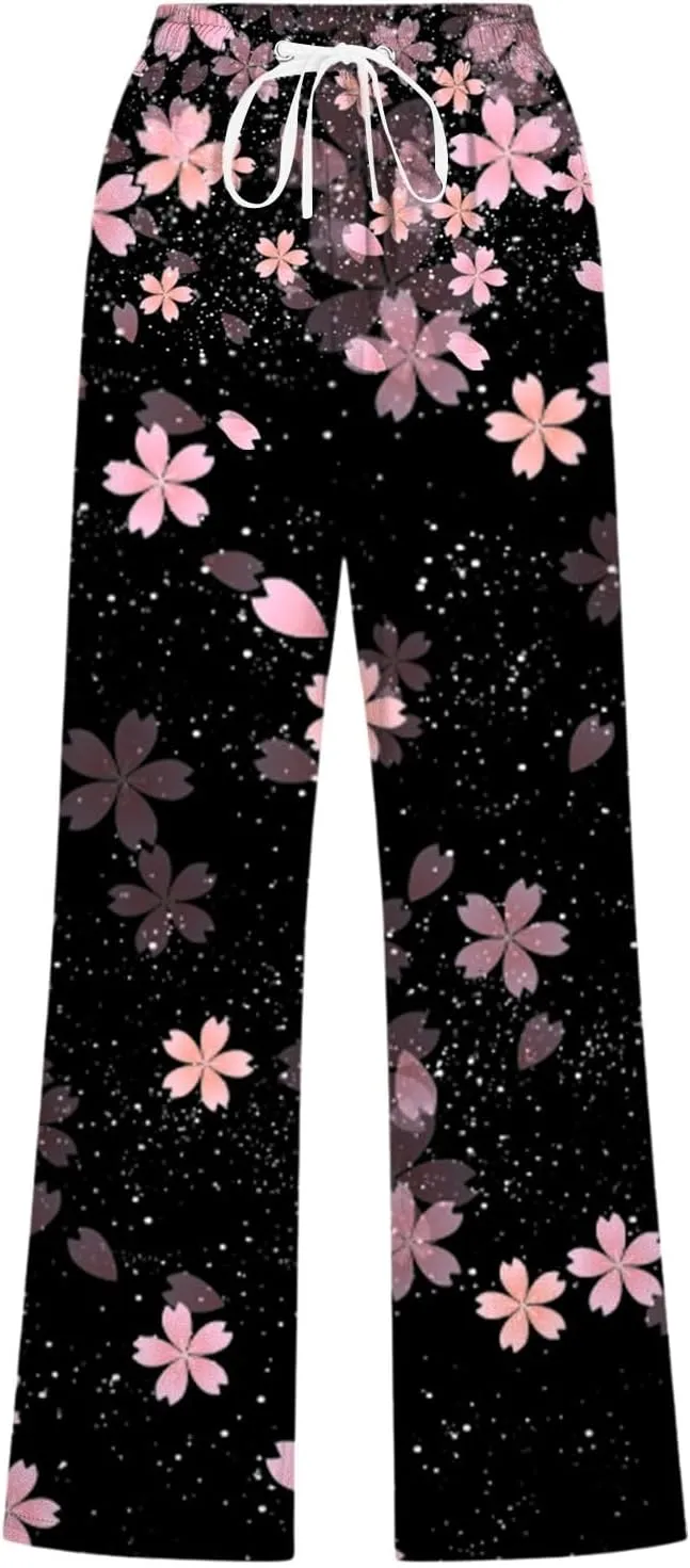 PTOLOCIF Women's Casual Cotton Linen Pants Wide Leg Casual Palazzo Pants Cotton Linen Lounge Beach Summer Pant with Pockets