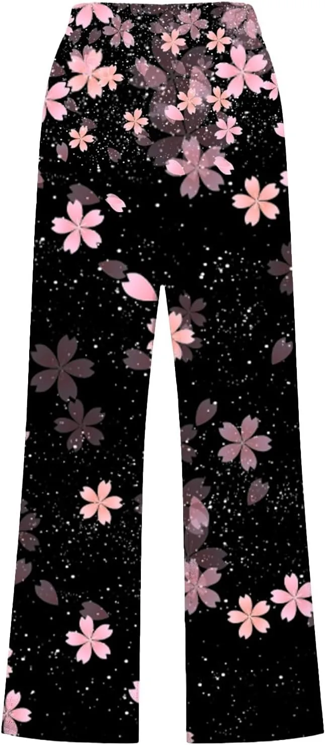 PTOLOCIF Women's Casual Cotton Linen Pants Wide Leg Casual Palazzo Pants Cotton Linen Lounge Beach Summer Pant with Pockets
