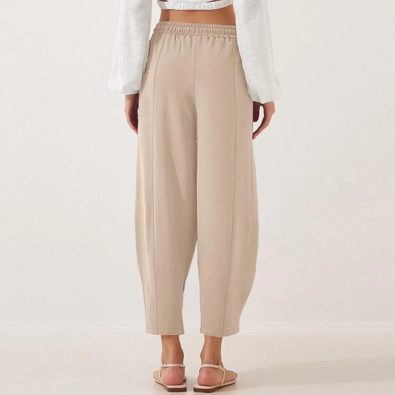 PTOLOCIF Womens Casual Linen Pants High Waisted Wide Leg Palazzo Pant Drawstring Casual Loose Pants Trousers with Pockets
