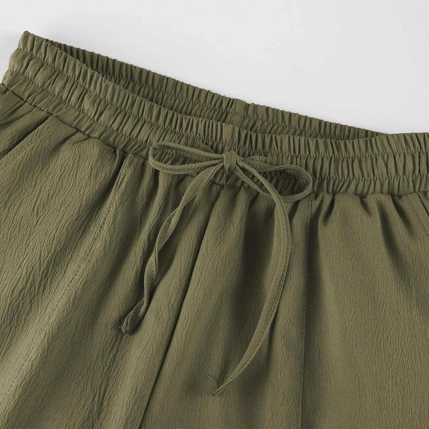 PTOLOCIF Womens Casual Linen Pants High Waisted Wide Leg Palazzo Pant Drawstring Casual Loose Pants Trousers with Pockets