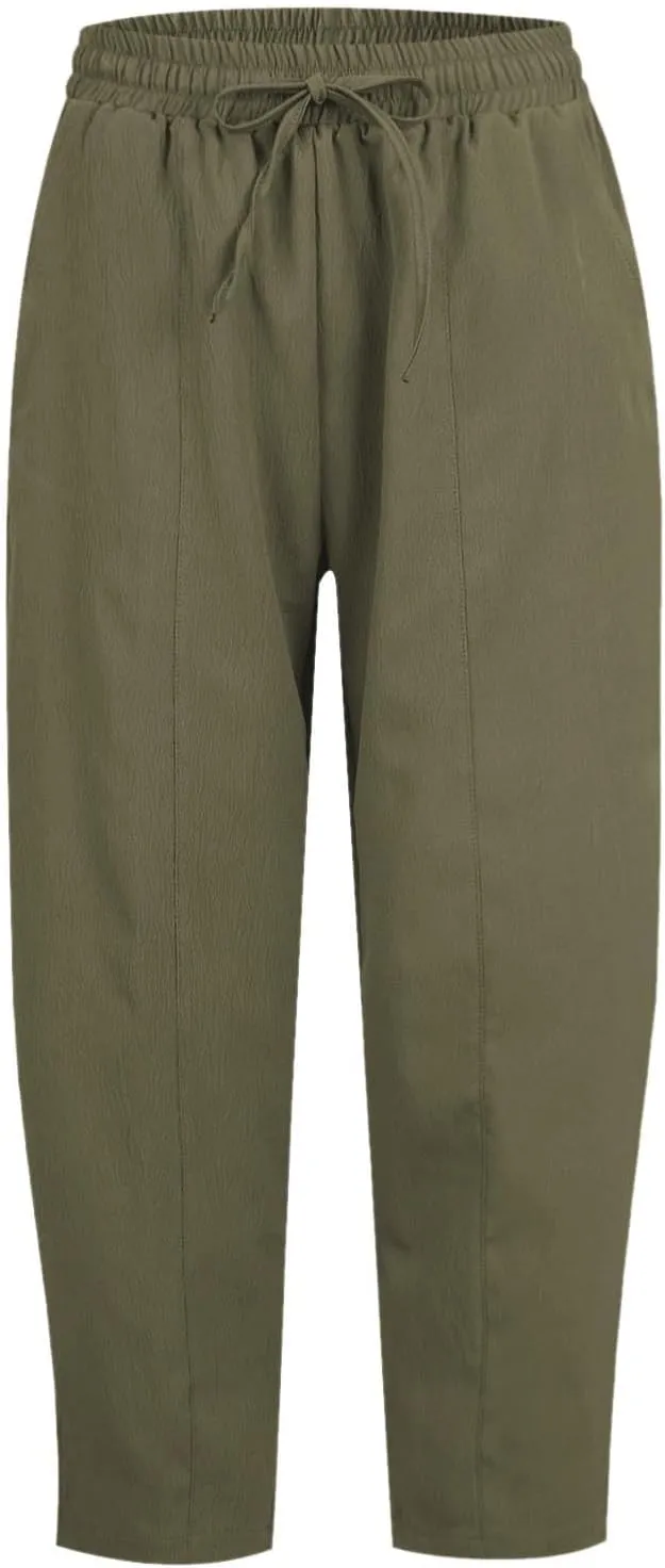 PTOLOCIF Womens Casual Linen Pants High Waisted Wide Leg Palazzo Pant Drawstring Casual Loose Pants Trousers with Pockets