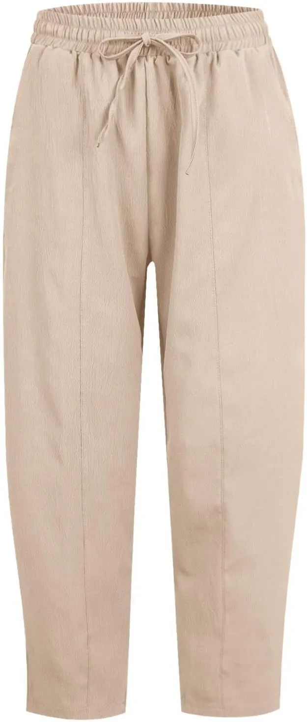 PTOLOCIF Womens Casual Linen Pants High Waisted Wide Leg Palazzo Pant Drawstring Casual Loose Pants Trousers with Pockets