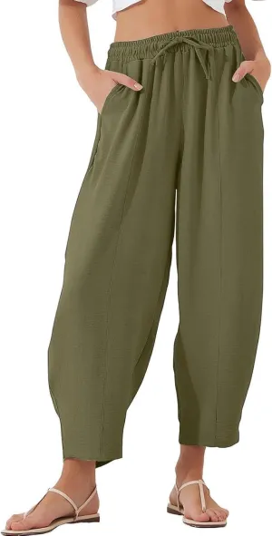 PTOLOCIF Womens Casual Linen Pants High Waisted Wide Leg Palazzo Pant Drawstring Casual Loose Pants Trousers with Pockets
