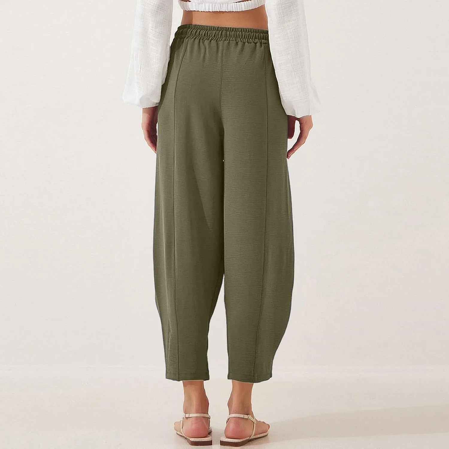 PTOLOCIF Womens Casual Linen Pants High Waisted Wide Leg Palazzo Pant Drawstring Casual Loose Pants Trousers with Pockets