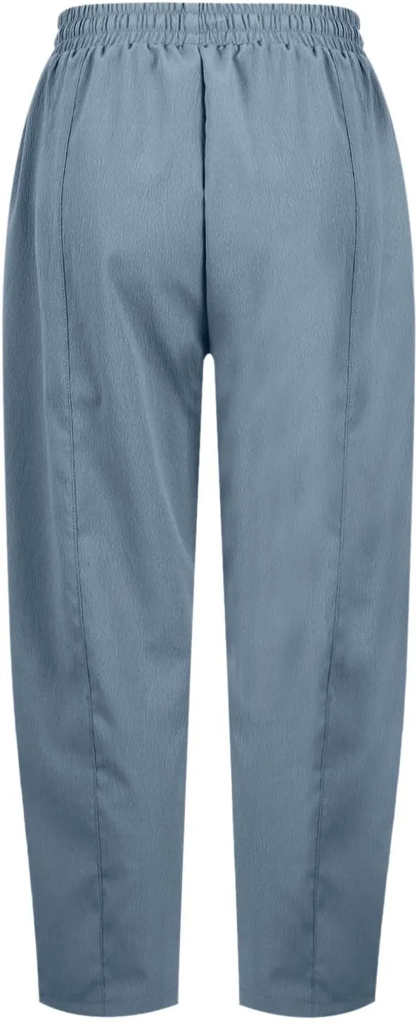 PTOLOCIF Womens Casual Linen Pants High Waisted Wide Leg Palazzo Pant Drawstring Casual Loose Pants Trousers with Pockets