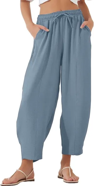 PTOLOCIF Womens Casual Linen Pants High Waisted Wide Leg Palazzo Pant Drawstring Casual Loose Pants Trousers with Pockets