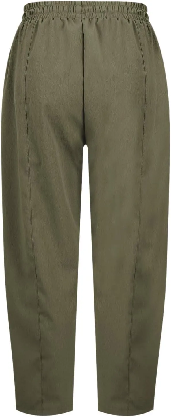 PTOLOCIF Womens Casual Linen Pants High Waisted Wide Leg Palazzo Pant Drawstring Casual Loose Pants Trousers with Pockets