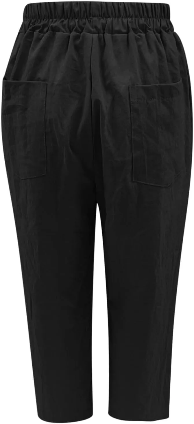PTOLOCIF Womens Casual Linen Pants Summer Flowy High Waisted Beach Pants Flowy Wide Leg Palazzo Trousers with Pcokets